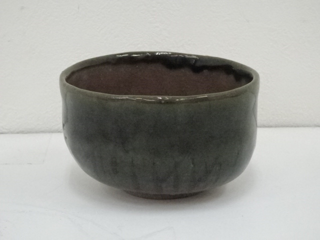 JAPANESE TEA CEREMONY / CHAWAN(TEA BOWL) / GREEN GLAZE / ARTISAN WORK